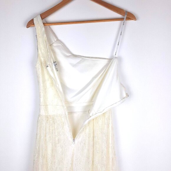 Ivory Lace Gown Size 5. Fairy Greek goddess one shoulder rhinestones prom formal - Picture 13 of 14